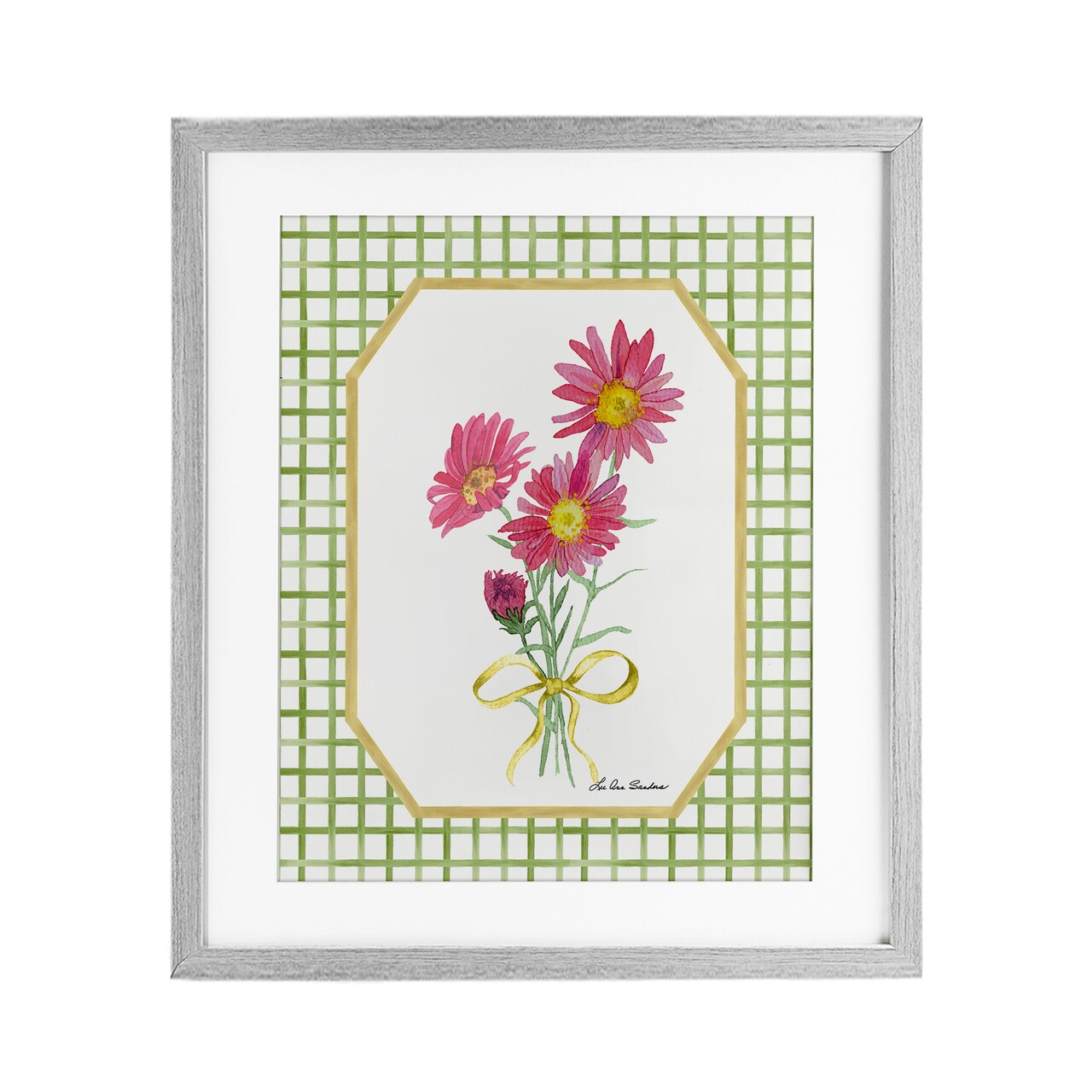 Stupell Industries Botanical Story on Gingham Framed Print Under Glass, design by Lee Ann Sanders